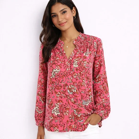 Lilly Pulitzer Elsa Hotty Pink Ring My Chime Silk Top - Size Medium - Picture 1 of 12